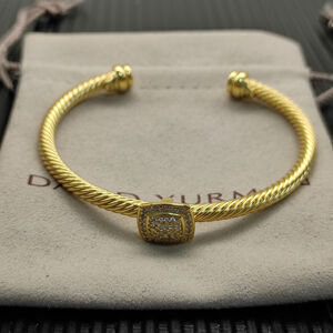 David Yurman Gold 4mm Full Diamond Square Diamond Button bracelet